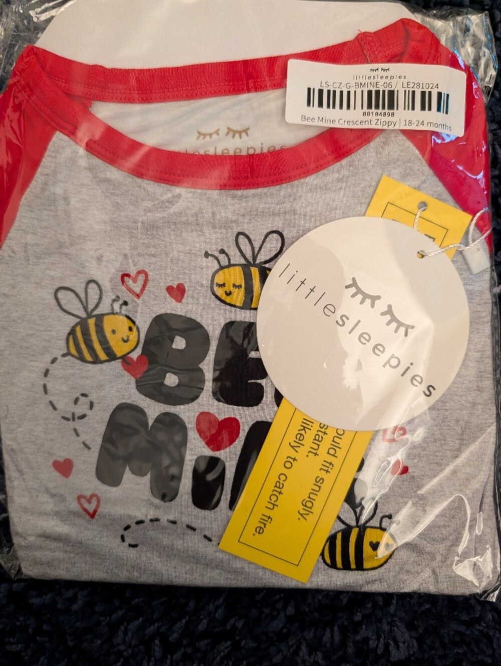 Little Sleepies Bee Mine Crescent Zippy -NEW IN BAG.